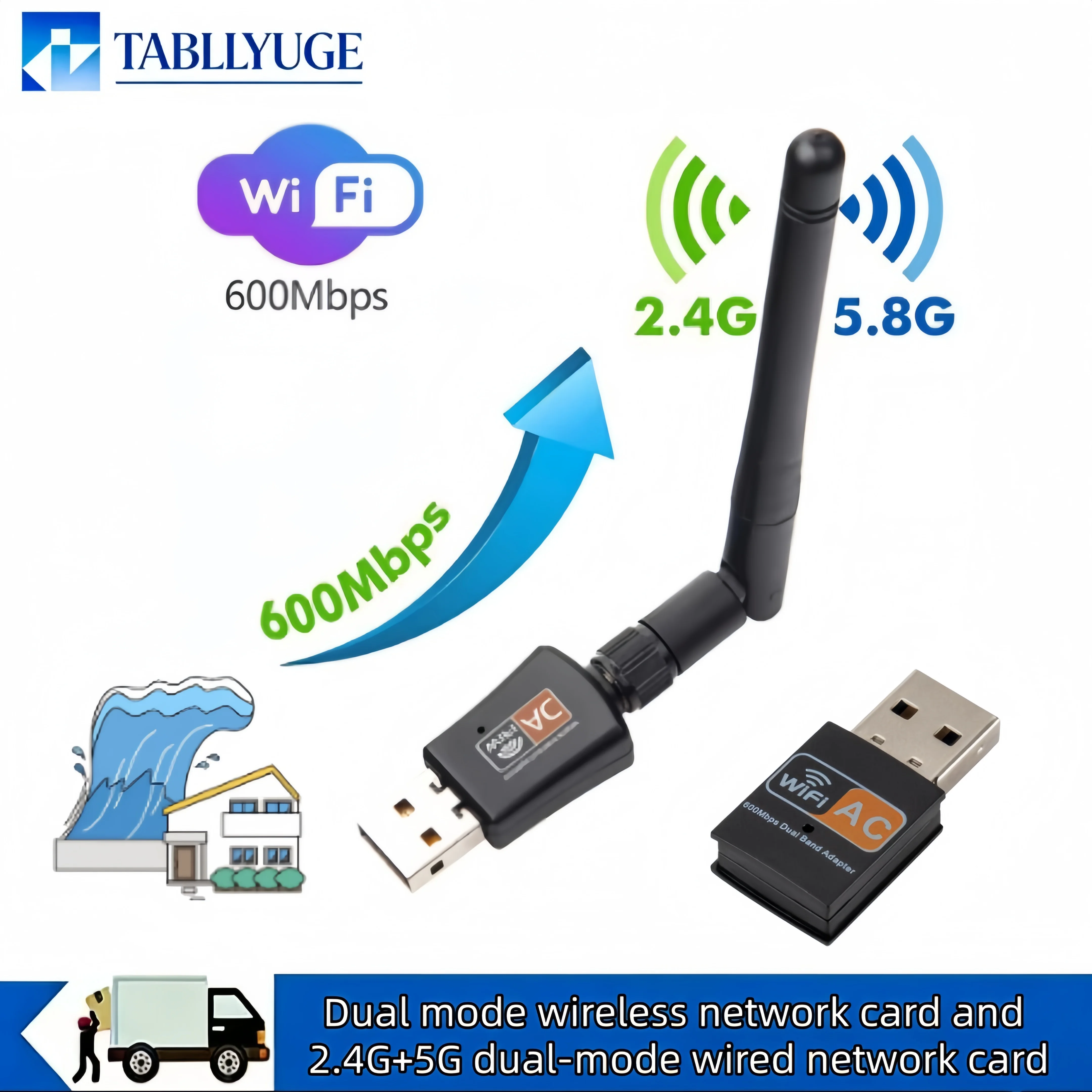 AC600 Dual Band USB Wireless Network Card 2.4G/5G 600Mbps Mini WiFi Network Adapter for Desktop Laptop