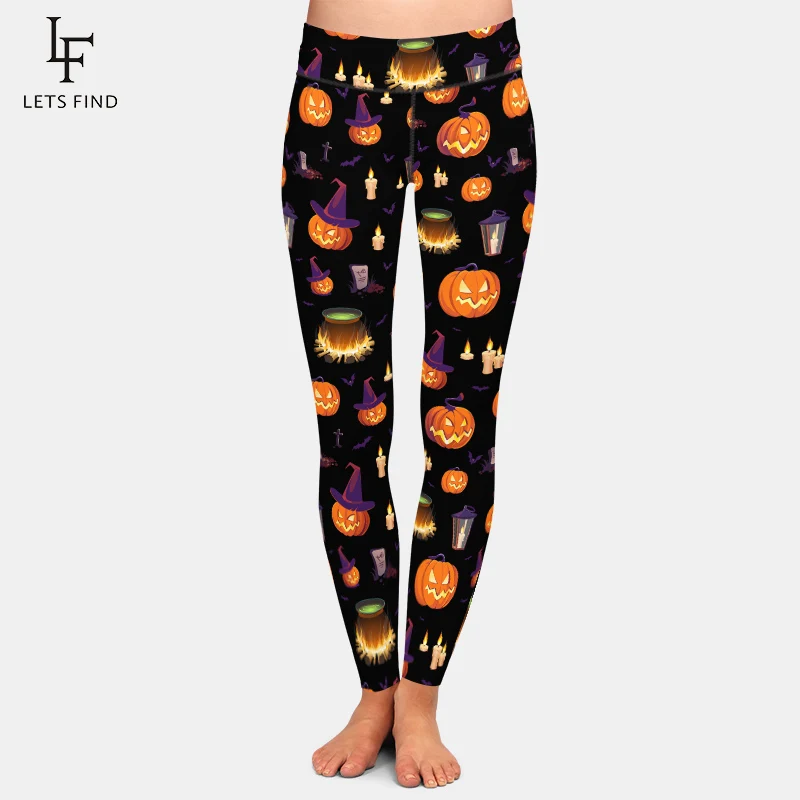 LETSFIND Fashion 3D Halloween Pumpkin Digital Print Leggings Women High Waist Pants Fitness Stretch Leggings