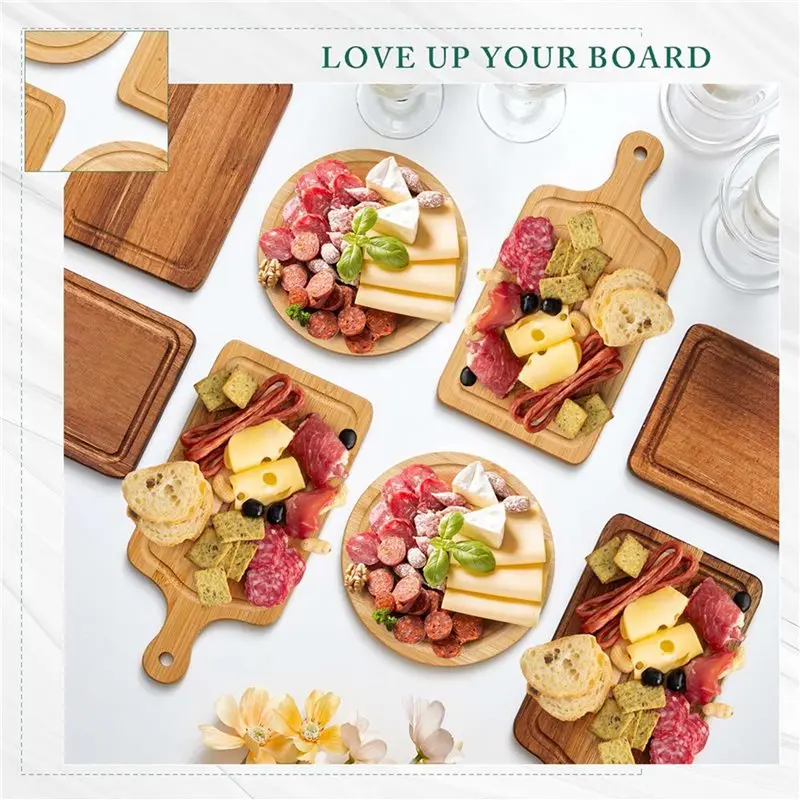 GTBL 2X Bamboo Cheese Board Set With Knives, Forks & Thank You Tags - Ideal For Bridal & Baby Showers, Housewarming Gifts