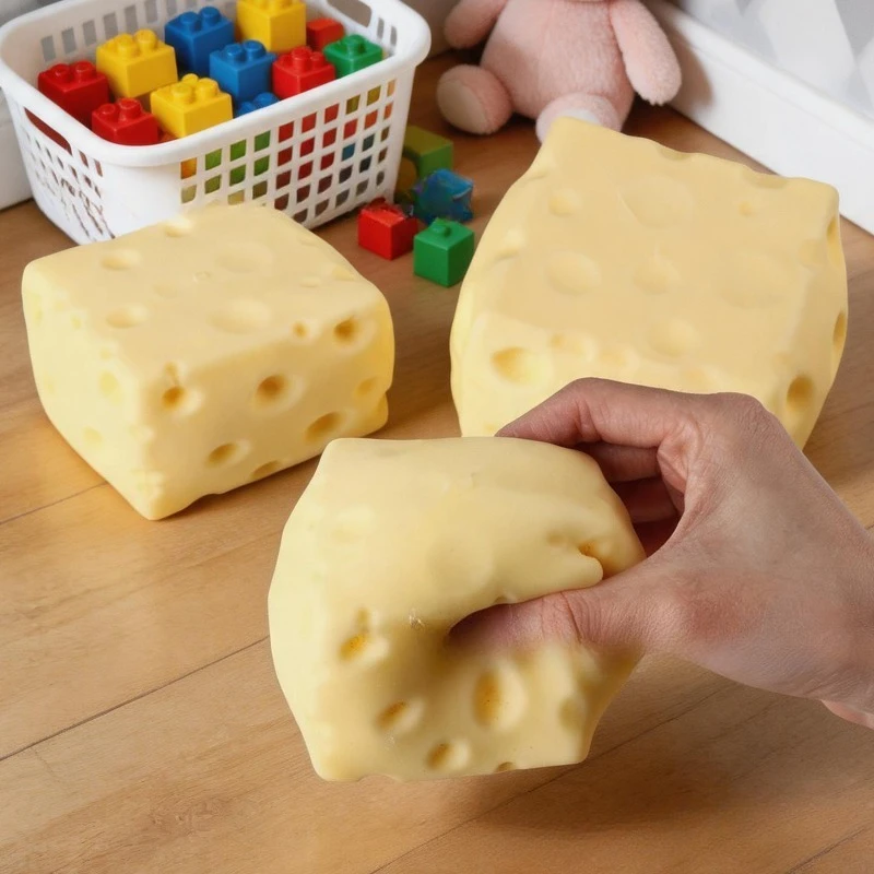 ASMR Fidget Toy Jumbo Cheese Cube Shapeable Stress Ball Non-Bounce Soft Squeeze Sensory Anti-Anxiety for Kids Adults Gift