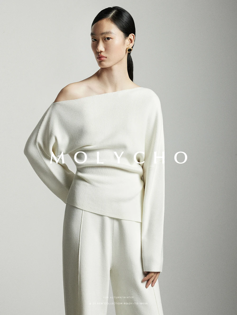 2026 Wool Elastic Waist Knitted Wide-Leg Pants for Women Winter High-Waisted Straight Loose Floor-Length Casual Pants