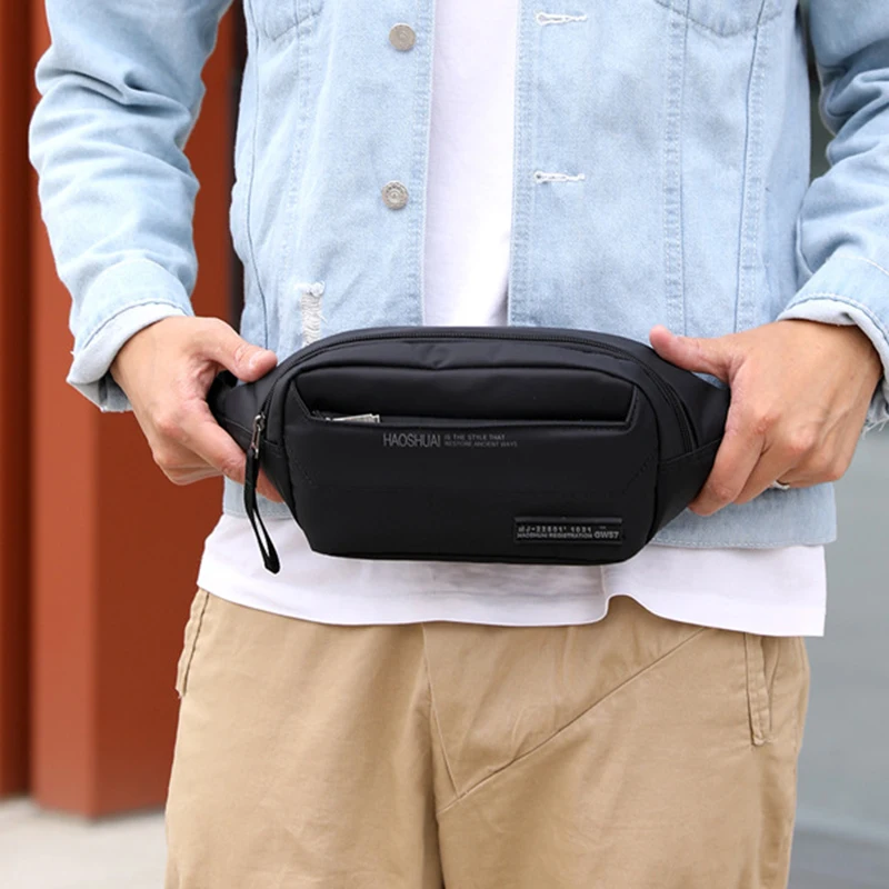 Men Waist Fanny Pack Hip Bum Bag Money Pouch Multi-Pocket Travel Hiking Sports Fashion Nylon Male Sling Chest Pack Belt Bags
