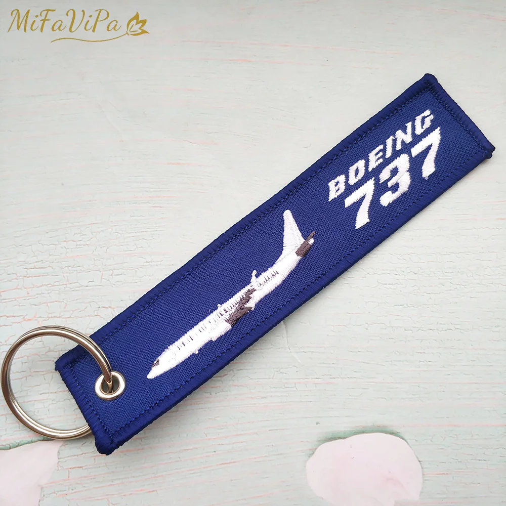 MiFaViPa Embroidery Boeing 737 Keychain Phone Strap Black Red Aviation Key Chains for Pilot Gifts Men Flight Crew Luggage Tags