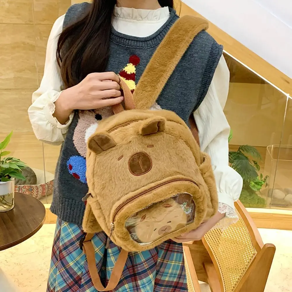 Zaino Capybara cartone animato regalo trasparente senza borsa in pelliccia di peluche Capibara Zaino Capibara