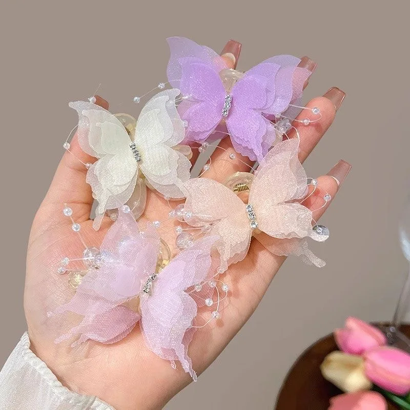 Organza-Schmetterlings-Haarspangen für Frauen, glitzernde Perlen-Haarklammern, Haarschmuck für Abschlussball, Hochzeit, Alltag, Mädchen-Haaraccessoires – Detail 11