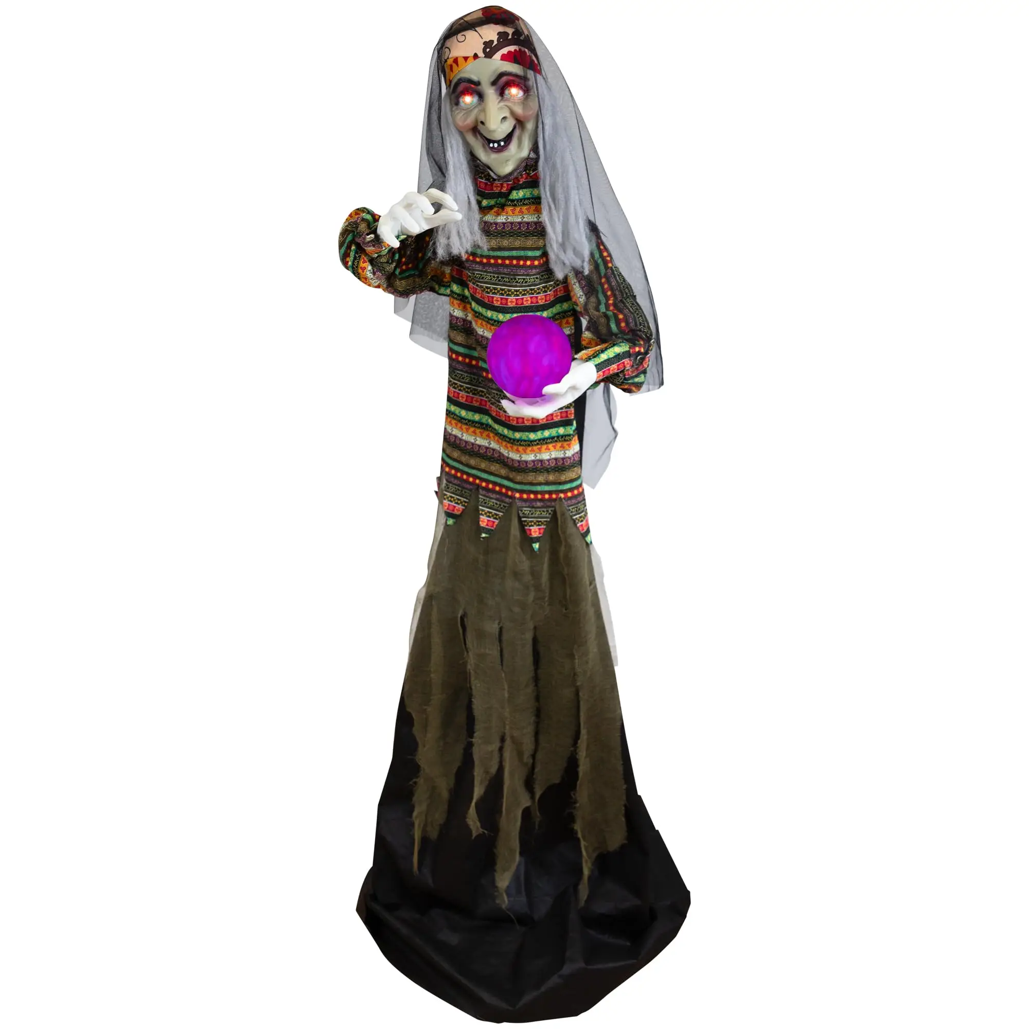 Lighted Fortune Telling Witch with Magic Ball Halloween Figure - 5.5'