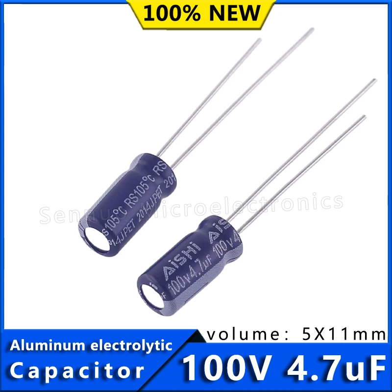 

10Pcs AISHI blue electrolytic capacitor 4.7UF 100V aluminum electrolytic capacitor 100v 4.7uf 5x11 capacitor