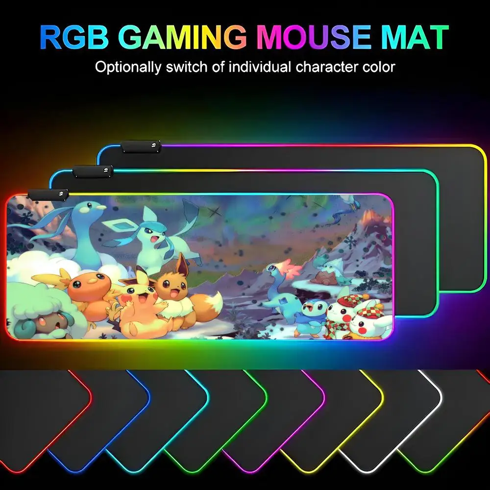 pokemon eevee mouse pad para gamer tapete de teclado rgb led mousepad protetor de mesa anime mats gaming laptops 01