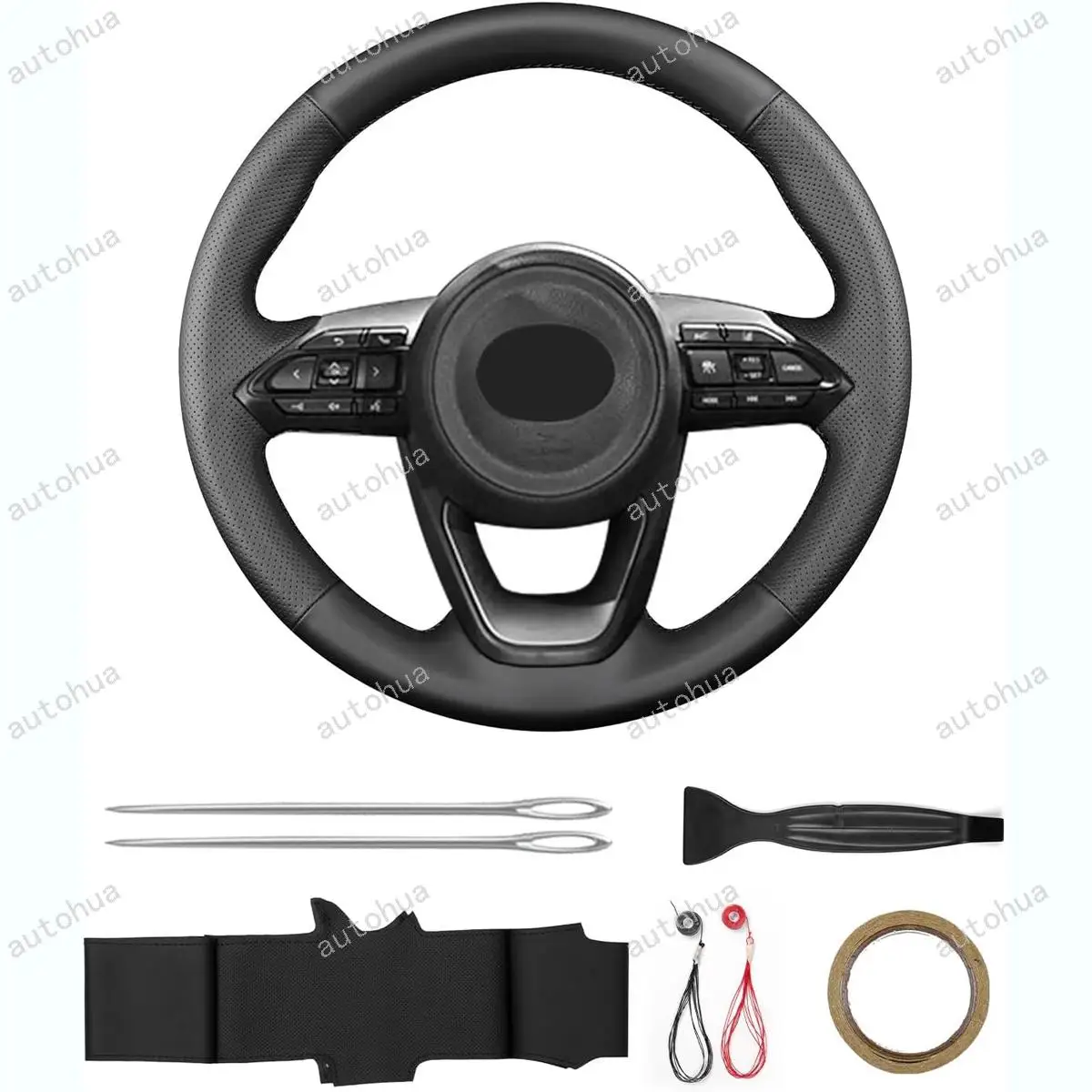 

Hand-Stitched Steering Wheel Cover Fit for Toyota 2022 Aygo X/2020 Yaris Non-Slip Breathable Microfiber Leather DIY