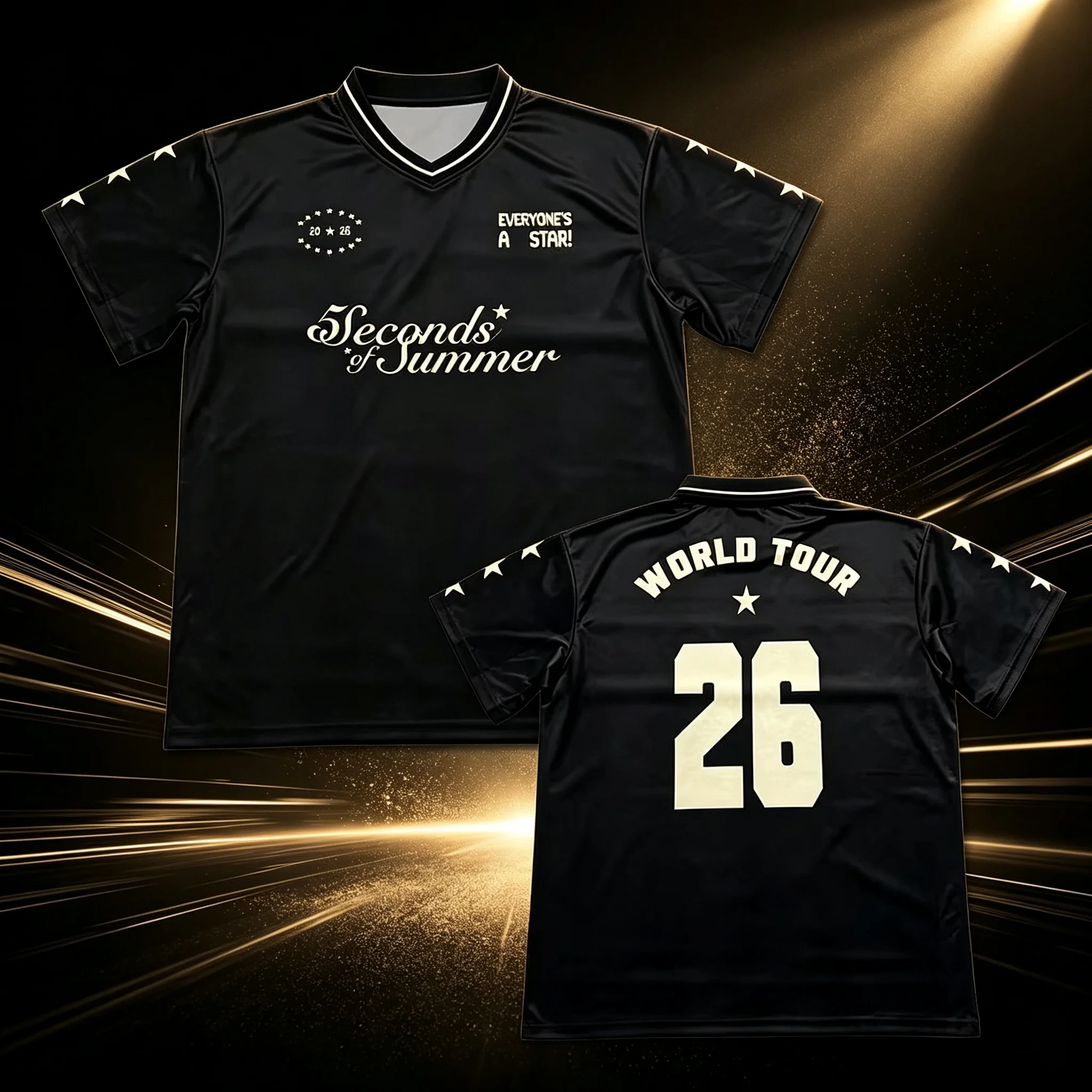 5SOS 5 Seconds of Summer Soccer Jersey Short Sleeve Summer V-neck Men Football Tees Casual Fashion Design Print Merch Clothing