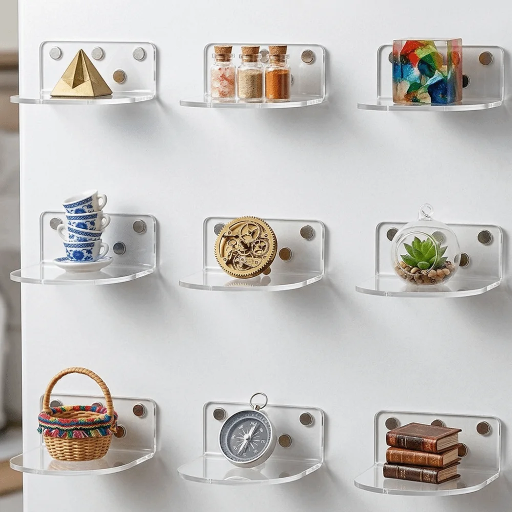 5 pcs Transparent Acrylic Figure Stand Self-Adhesive Wall Mounted Dolls Stand Shelf Magnetic Multi-Functional