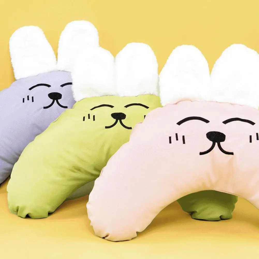 Pet Pillow Bunny Ears Crescent-shaped Dog Headrest Comfortable Cat Sleeping Neck Support Removable Invisible Zipper Puppy Pillow