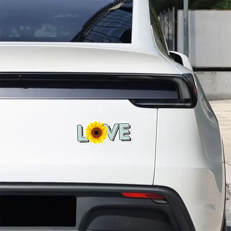 1pc Funny Sunflower & Heart Vinyl Sticker, Waterproof Decorative Decal for Laptop, Car Bumper, Window, Skateboard & Wall