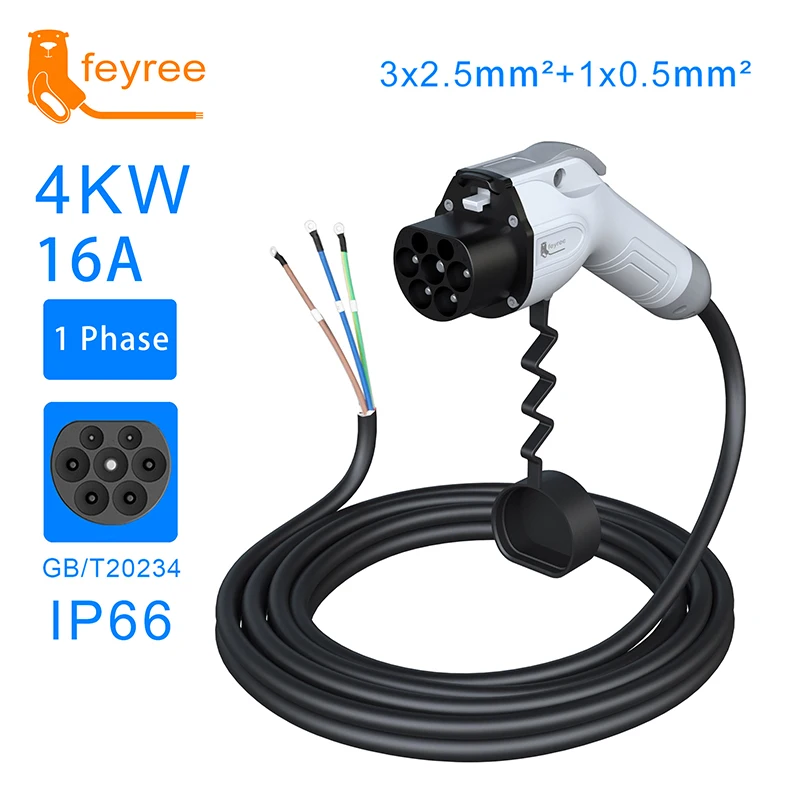 feyree GB/T Plug EV Charger Cable 5m Cord 32A 7KW 16A 3.5KW 1Phase 11KW 22KW 3 Phase for Car Charger Station Electric Vehicle