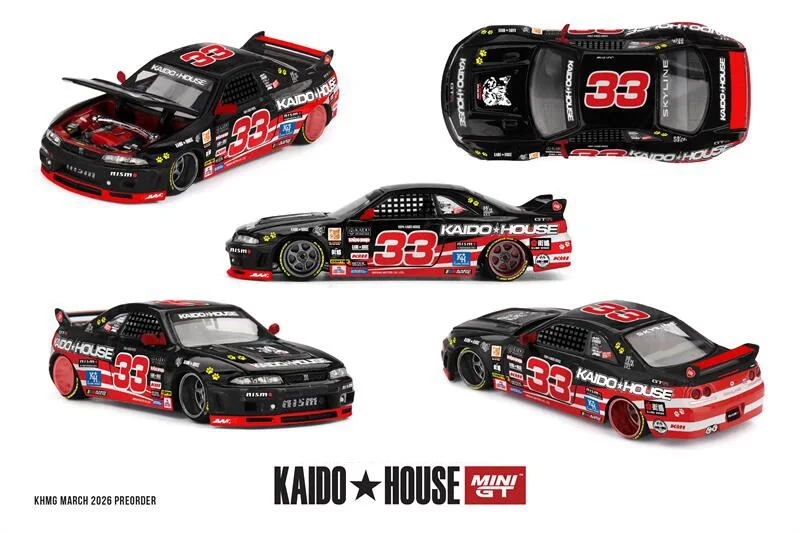 Presale compilations Kaido House x MINI GT 1:64 R33 Black Kaido Cat/T1 KAIDO RADVAN V1Alloy Vehicle Collectible Car Model