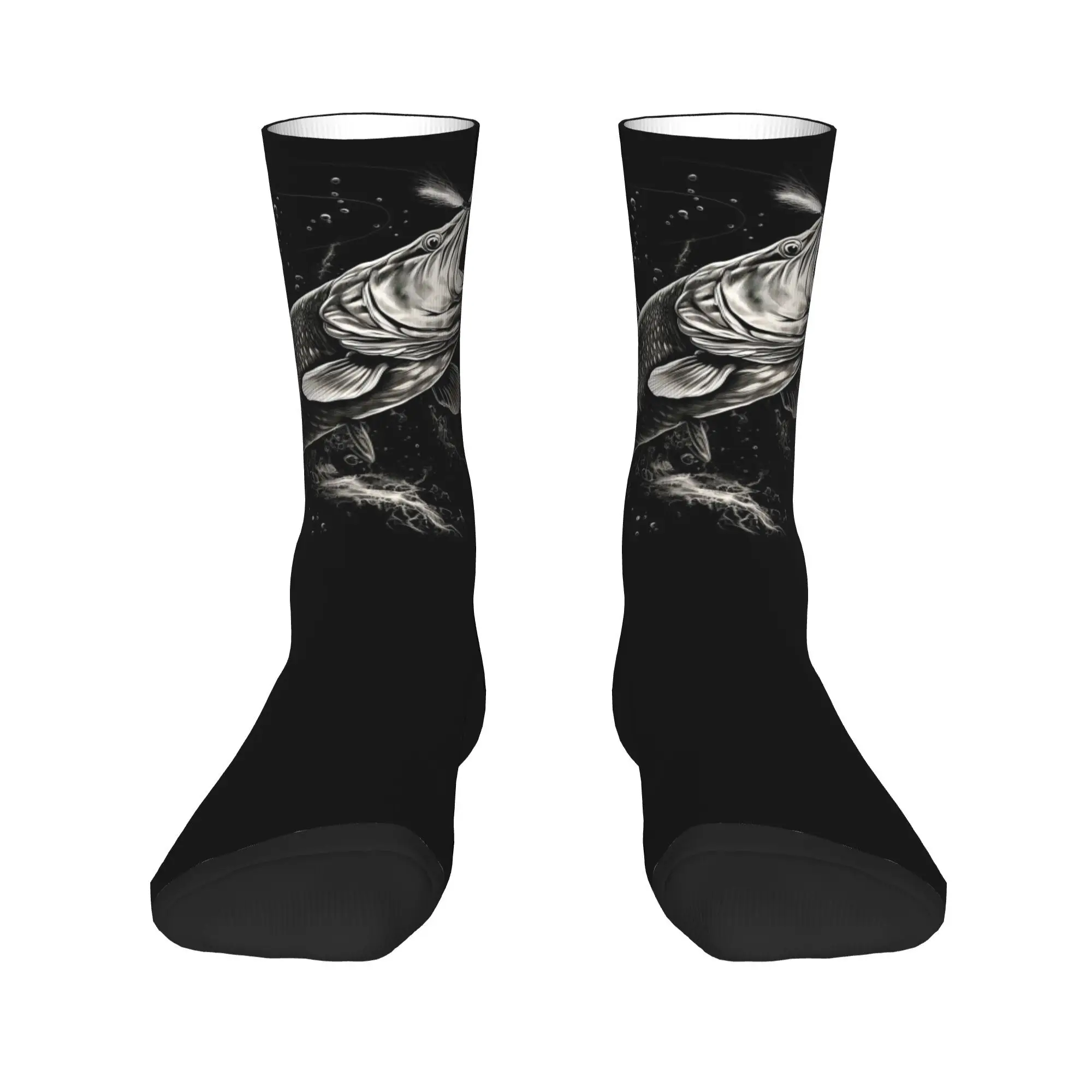 Calcetines con diseño de pez luccio para amantes de la pesca para todas las estaciones, medias súper suaves Harajuku, calcetines para hombres y mujeres, regalos de navidad