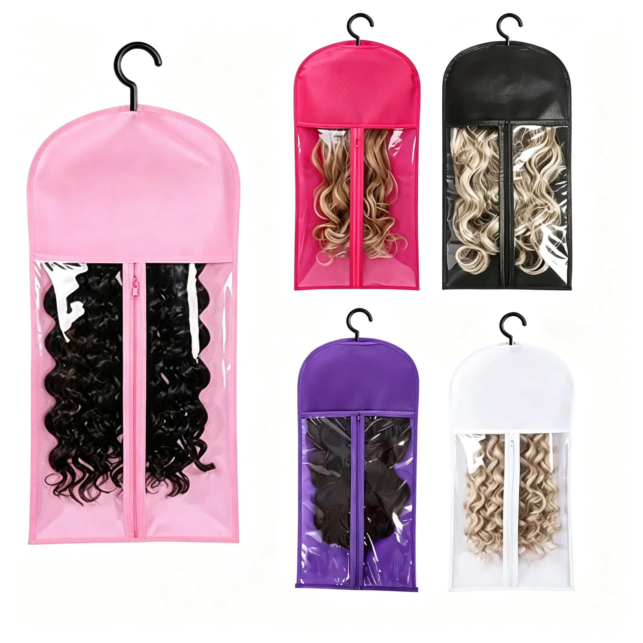 10PCS/3PCS/6PCS/5PCS/1PCS Hair Extension Storage Bag with Hanger Transparent Wig Organizer Dustproof Holder for Hair Pieces