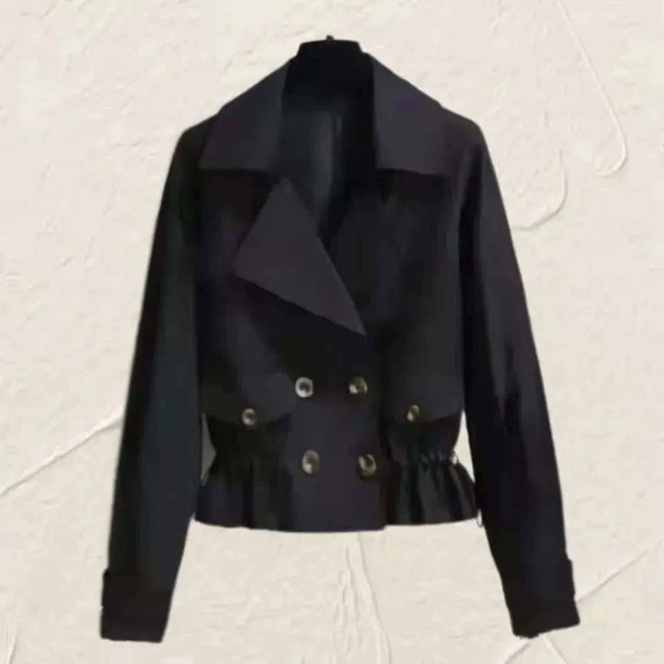 

New Spring Short Coat Women Korean Wild Khaki Trench Double Breasted Lapel Ladies Outwear Black Windbreaker Lined 4XL Y1221