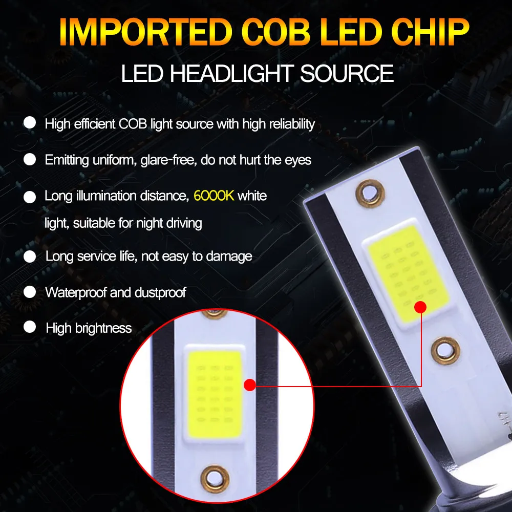 2Pcs car LED headlights C1 26000lm 80W COB  chip 3000k/4300k/6000k/8000k lime  h4 h7 h1 LED headlights 9005 h7 h11 LED lights