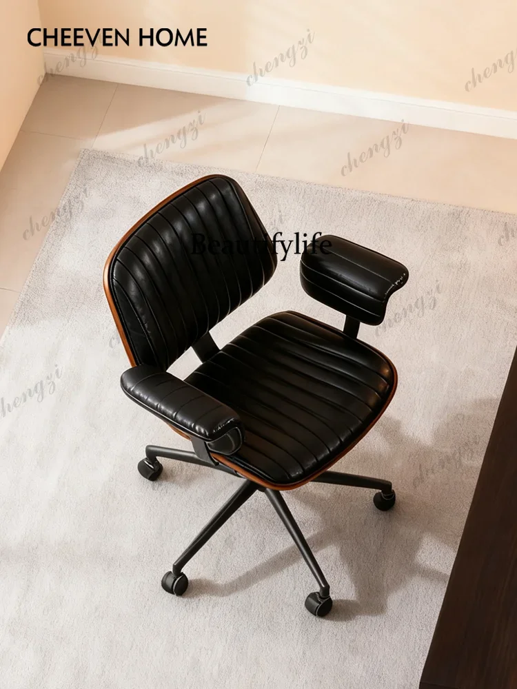TTT Medieval leather computer chair small apartment bedroom meeting room high-end office chair leisure swivel chair