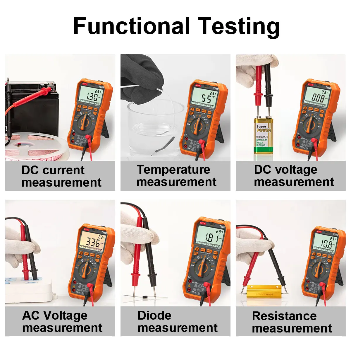 NJTY T58B T58C Induktivitäts-Digitalmultimeter, automatischer Bereich 9999 Zählungen, Spannung, Strom, Kapazität, LED, intelligente Hintergrundbeleuchtung, großer Bildschirm – Detail 16