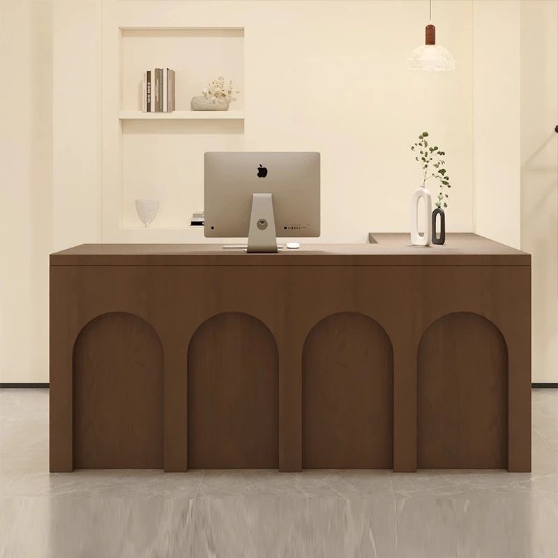 

Wood Shelves Reception Desks Bar Executive Aesthetic Hotel Reception Desks Beauty Shop Mostrador De Tienda Lounge Furniture