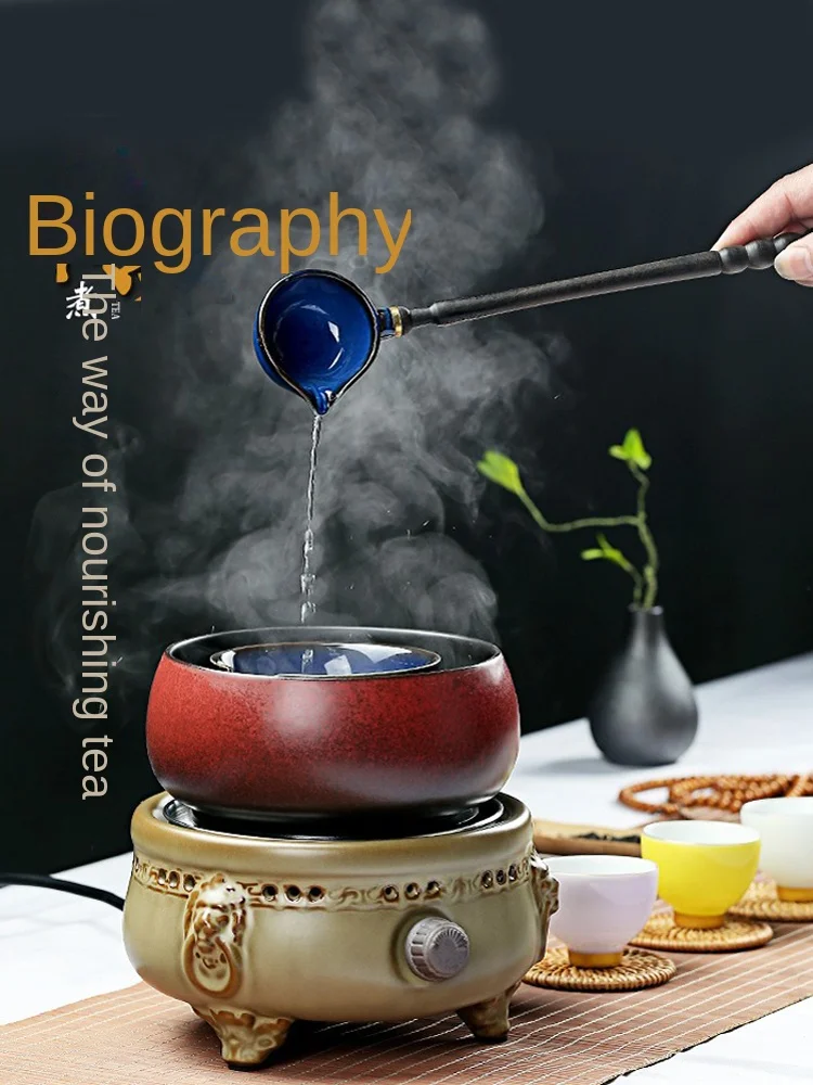 Tea Cooker Electric Ceramic Stove Retro Style Ceramic Pot Chinese Style Burning Stove Black Tea Pu'er Tea White Tea Spoon