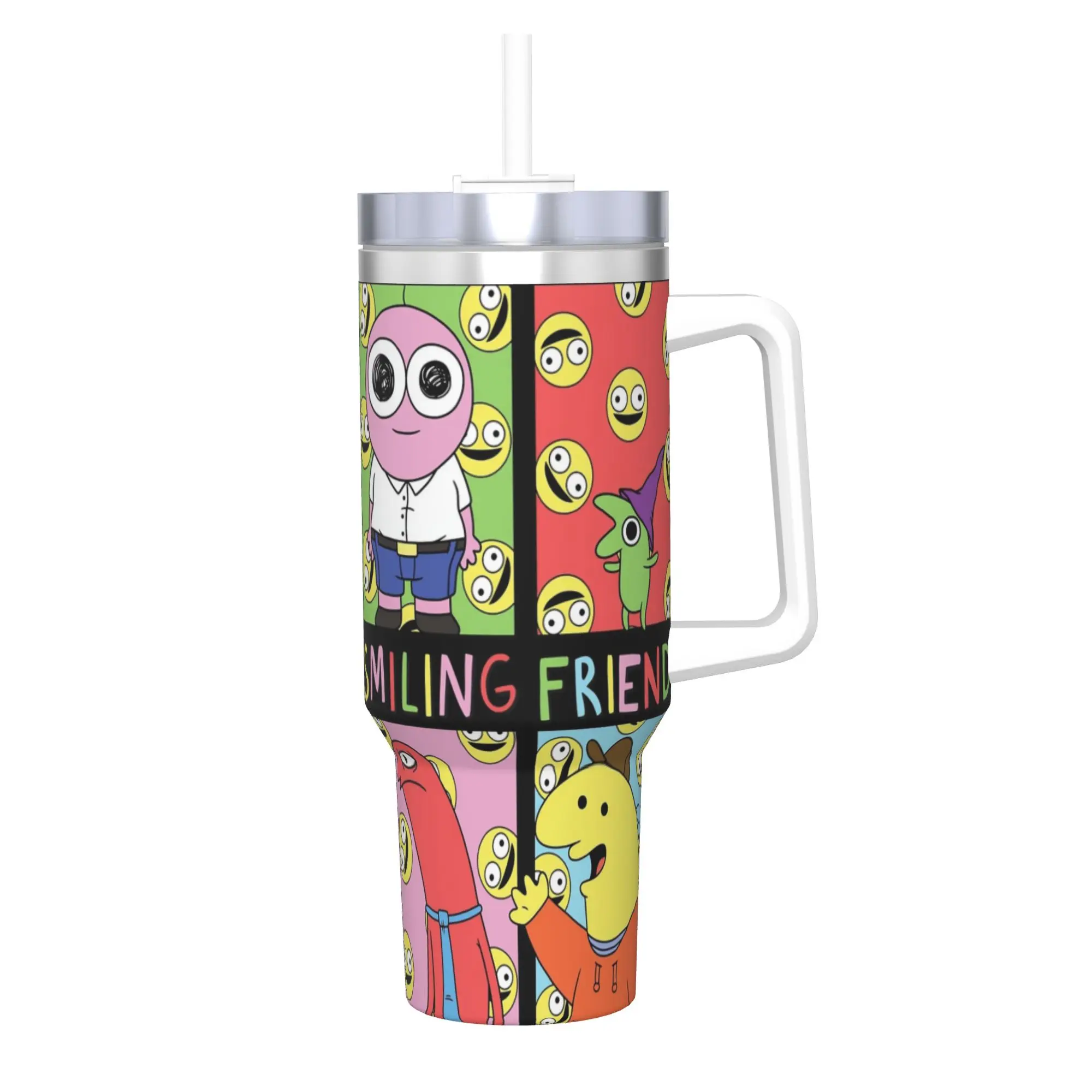 

Smiling Friends Cartoon Tumbler 40oz Stainless Steel Double Wall Vacuum Insulated Mug Cups With Straw
