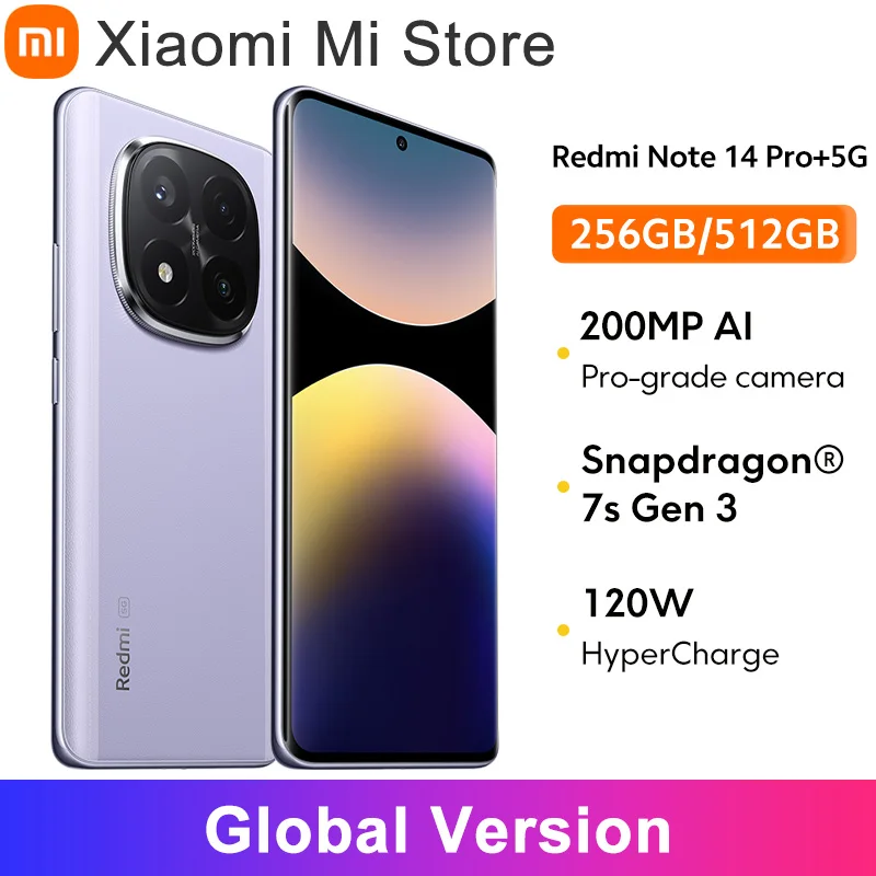 Versão global Smartphone Xiaomi Redmi Note 14 Pro Plus 5G Snapdragon ®   Câmera 7s Gen 3 120W HyperCharge AMOLED com tela 200MP AI