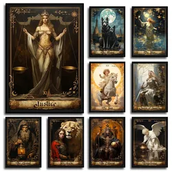 Justice Tarot Card Poster The Emperor Star Sun Moon Wheel of Fortune Vintage Canvas Painting Wall Living Room Home Decor