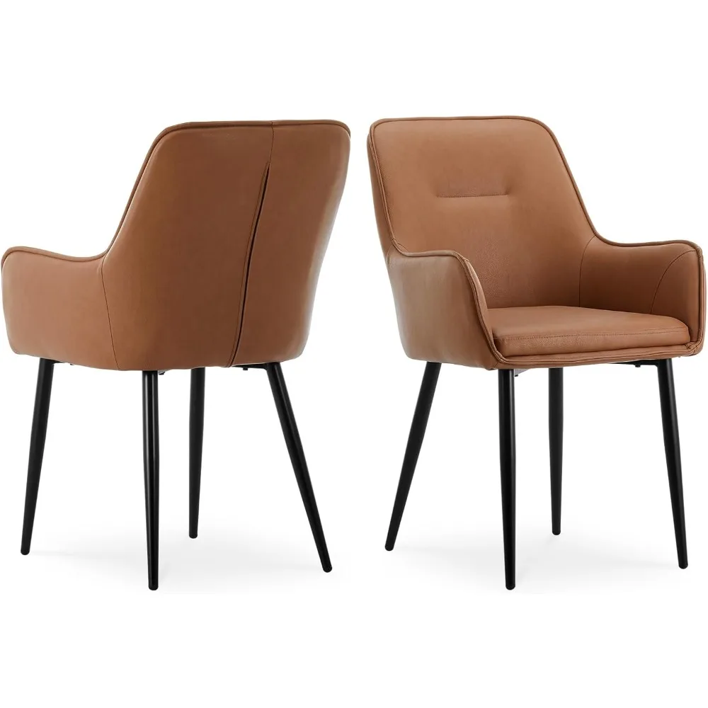 

Faux Leather Accent Arm Chair,Leisure Upholstered Chair with Metal Legs,Mid-Century Modern Dining Chairs for Living Room Office