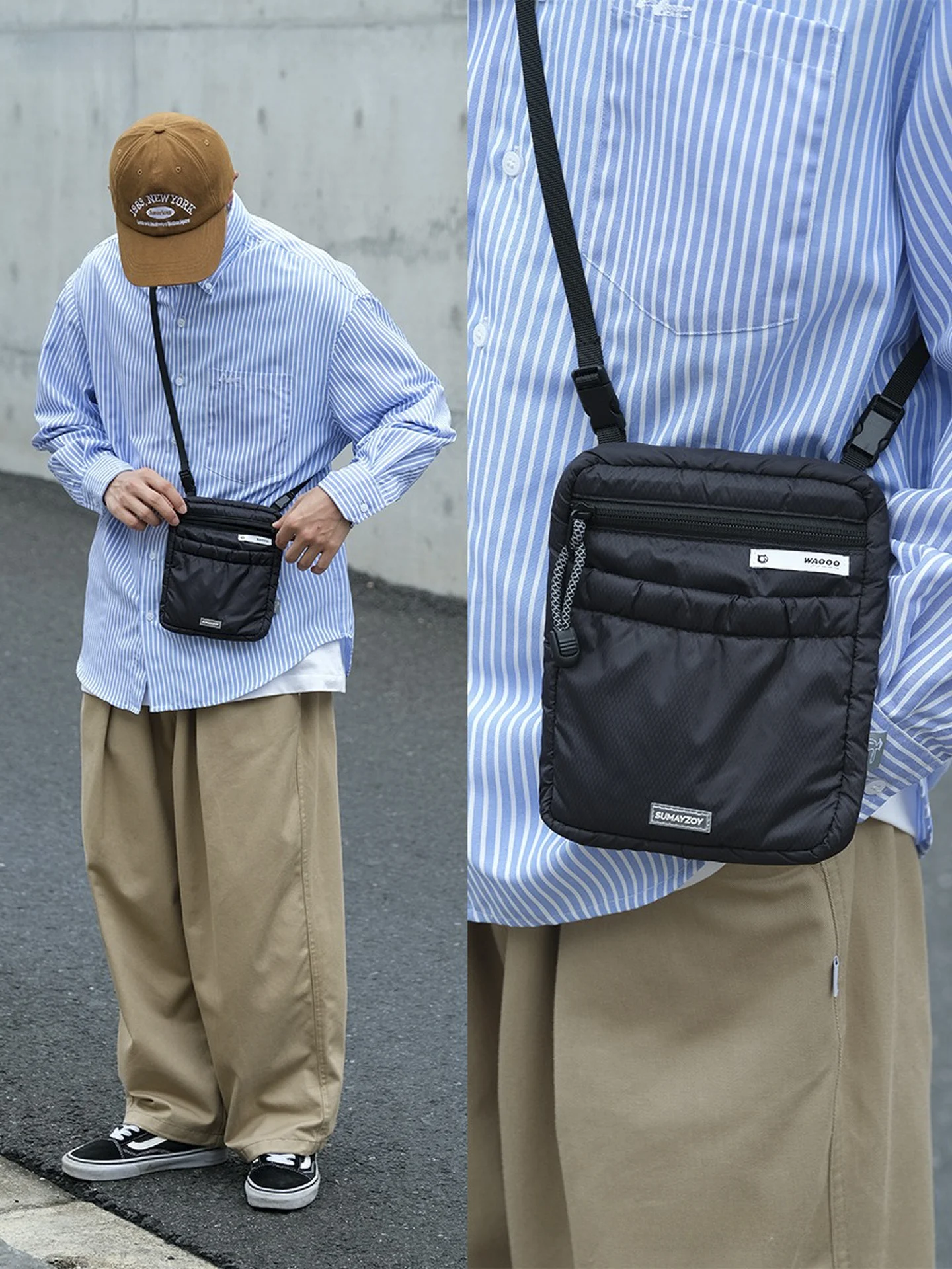 

Sumayzoys Air down Crossbody Bag for Men Single Shoulder Mobile Phone Bag Autumn Winter Korean Style Soft Nylon Casual Fashion