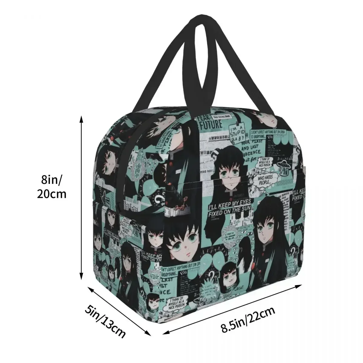 Cute Anime Muichiro Tokito Insulated Lunch Bag for Women Kimetsu No Yaiba Cooler Thermal Bento Box School Food Storage Bag