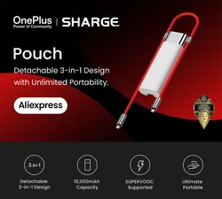 SHARGE Oneplus Pouch Power Bank Portable 3-in-1 Charger OPPO SUPERVOOC 55W PD 40W Fast Charging for OPPO OnePlus Samsung