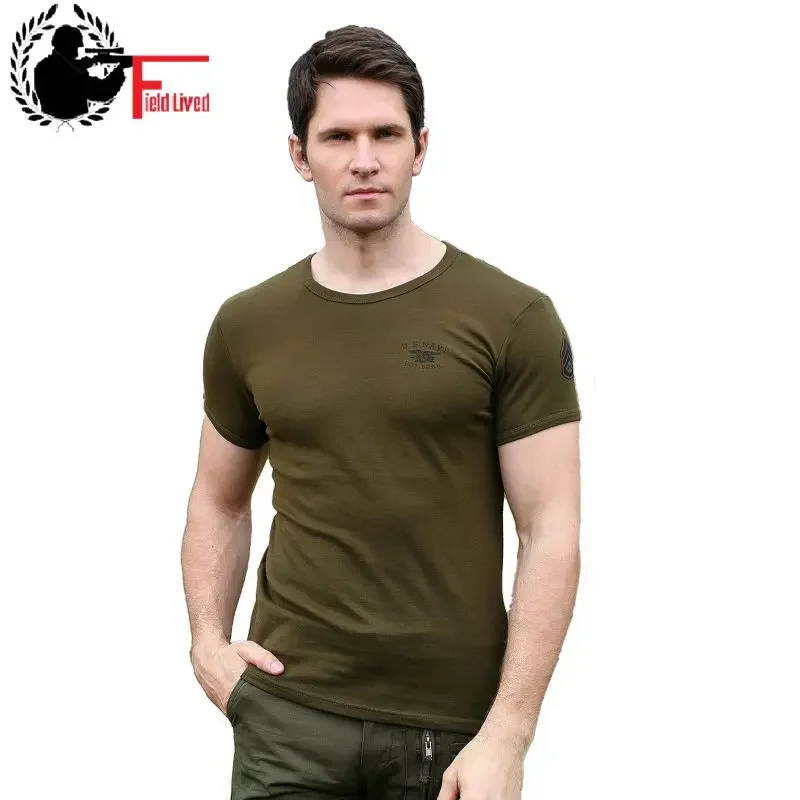 T Shirt Military 2024 Summer Slim Fit Solid Color Soldier Tshirt Men\'s Cotton Elastic Army Style Casual Male T-shirt Green Khaki