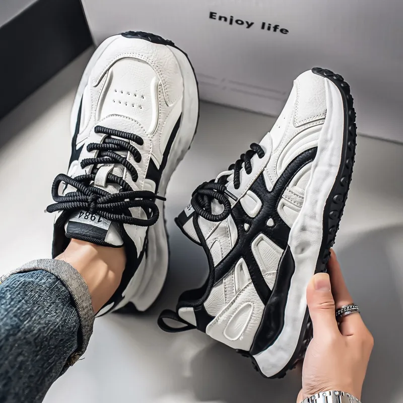 2025 Spring and Autumn New Men's Thick Bottom Comfortable Lace Up Sports Shoes Vulcanized Shoes Men's Casual Running Shoes