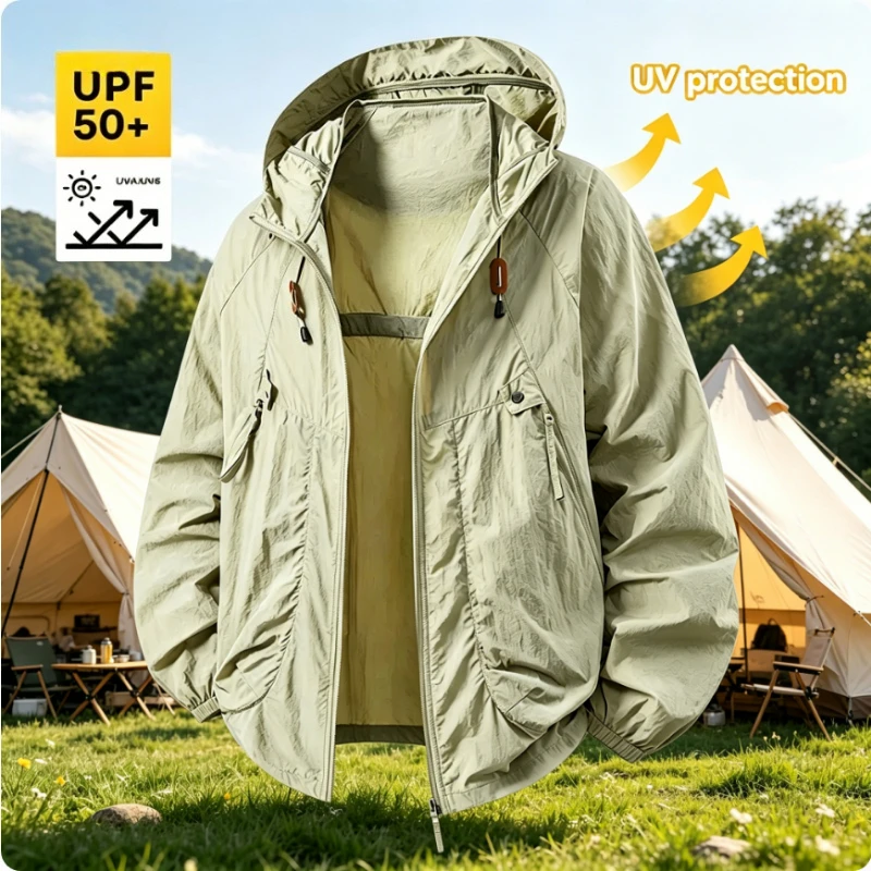 2026 Sommer Herren Leichte Wanderjacke Outdoor Sonnenschutz Atmungsaktive Kapuzenjacken Damen Schnelltrocknende Sport-Angeljacken
