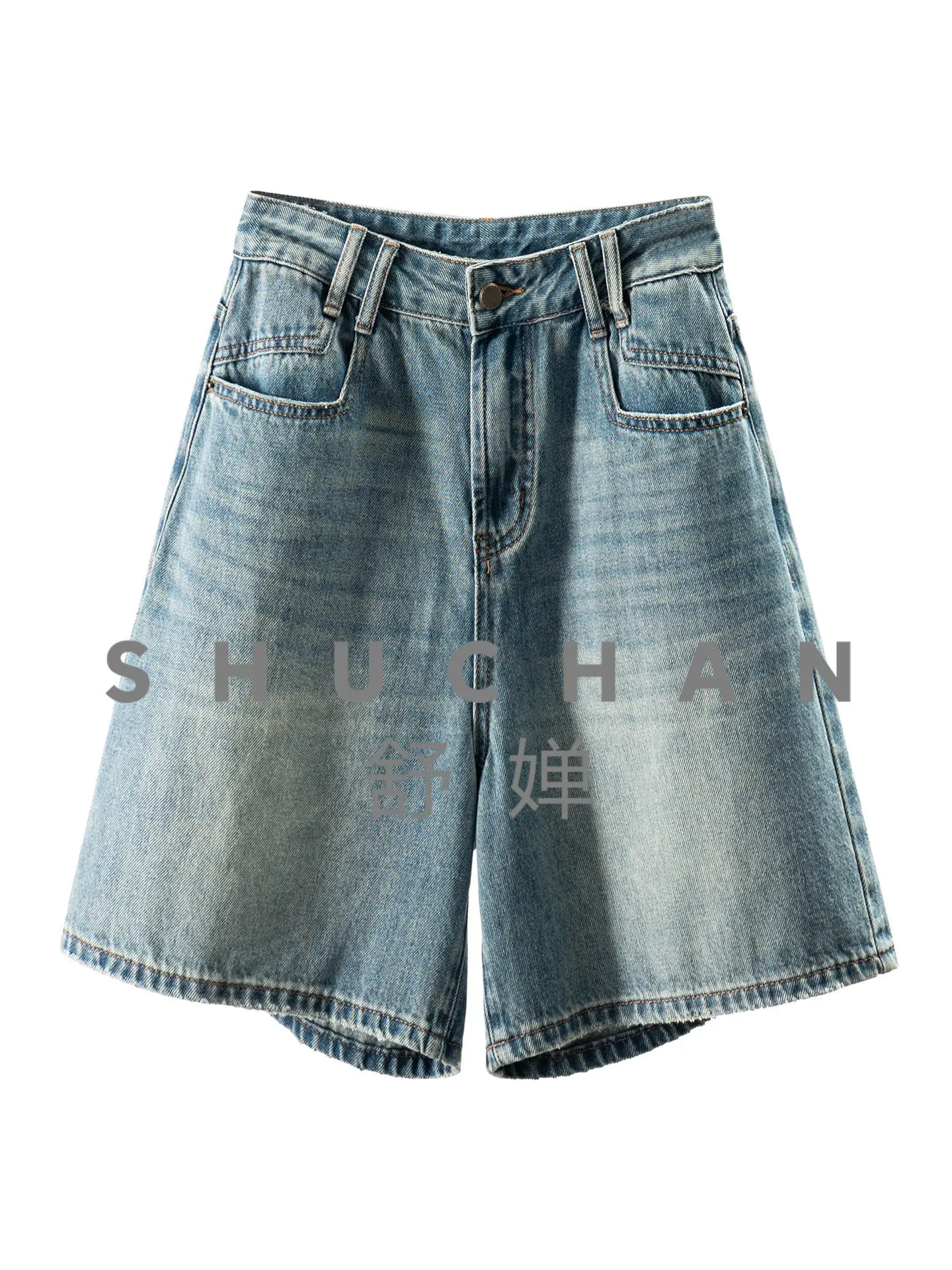 

Summer Beautiful Legs, French Retro Washed Wide-leg Denim Five-point Medium/shorts Women's 24W2