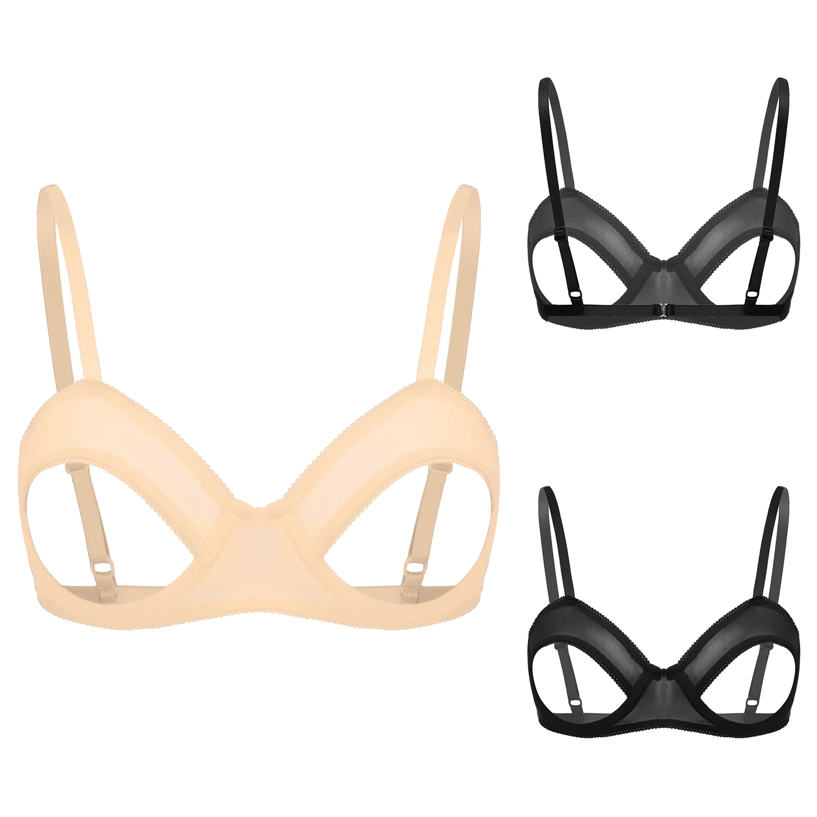 Women Lingerie Open Cup Bra Sissy Chest Hollow Out See Through Mesh Underwire Bra Lingerie Tempting Role Play Brassier Underwear