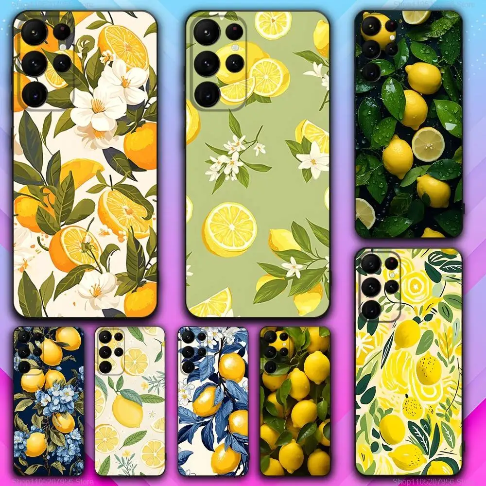

Flower Leaves Lemon Art Black Phone Case For Samsung S30,S25,S24,S23,S22,S21,S20,Fe,Lite,5G,Ultra,Plus Ultra-Thin