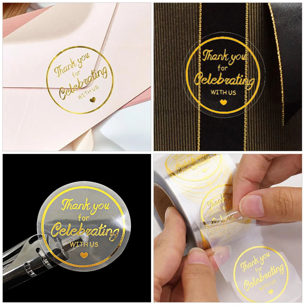 2 Rolls Foil Thank You Sealing Stickers Round Transparent Gold Decorative Gift Packaging Box Stickers for Small