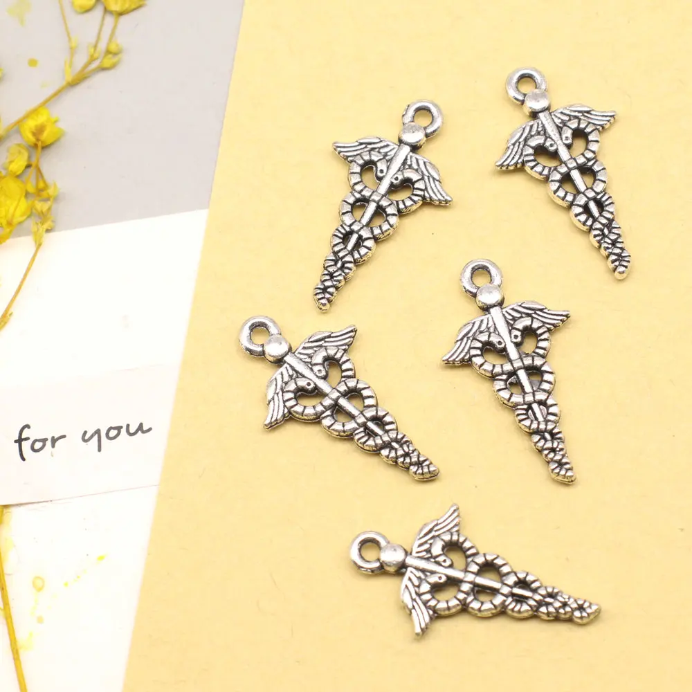 10pcs 14x25mm Winged Snake Charms Women Pendant Handmade Kids Body Jewelry Antique Silver Color