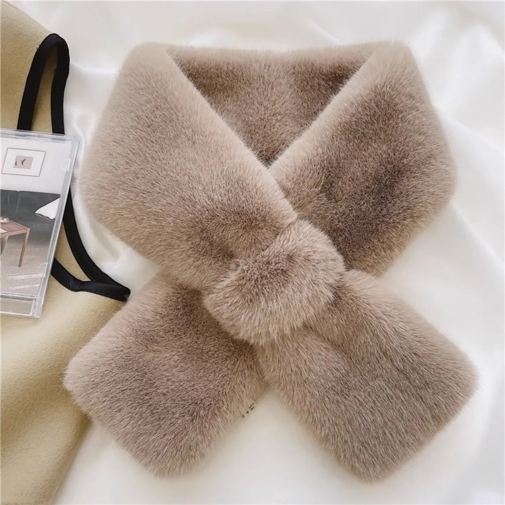 

Fashion Thick Scarf Solid Color Faux Rabbit Fur Warm Scarf Windproof Neck Shawl Gift