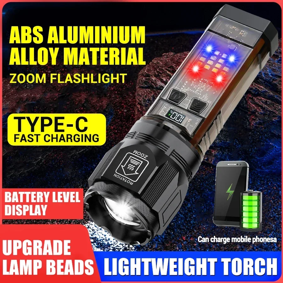 Solar Charging Flashlight Tactical Flashlight USB Rechargeable Flashlights Built in 5000mAh Strong Light Waterproof Flashlights