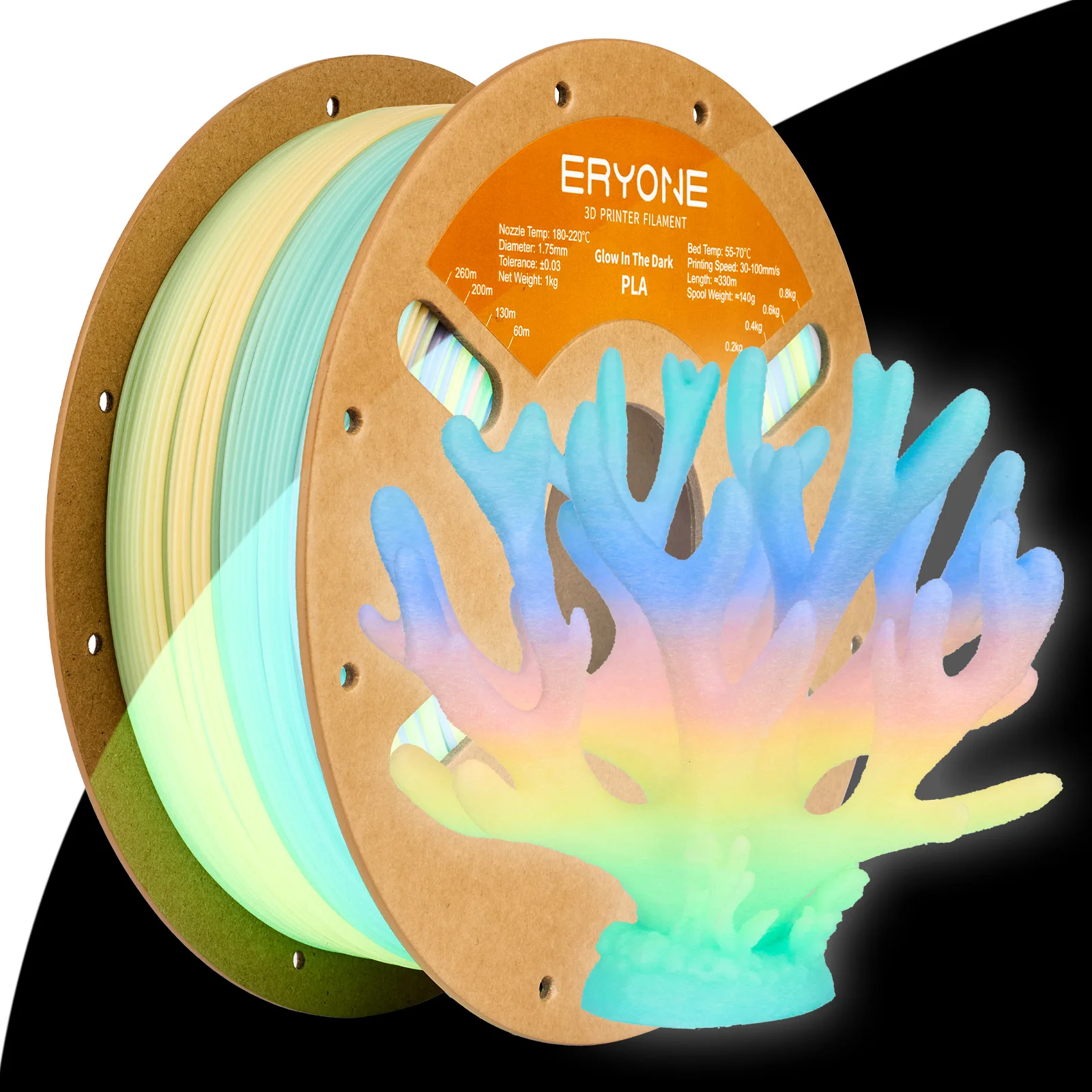 Eryone 1KG Glow In The Dark PLA Filament Premium 3D Print 1.75mm (Absorbs Sunlight or Daylight), PLA Filament Glow in The Dark