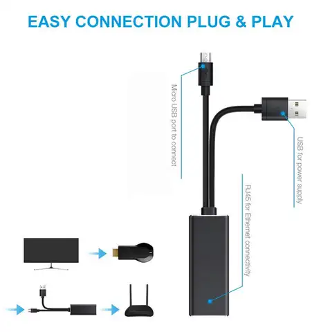 Chromecast Fire TV 스틱용 2 in 1 마이크로 USB 네트워크 이더넷 어댑터 케이블
