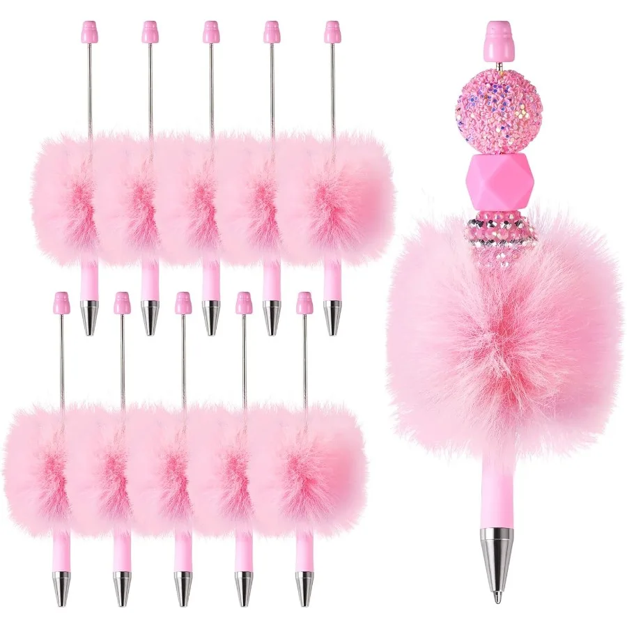 

10 шт. пушистые ручки из бисера, милые плюшевые шариковые ручки из бисера, сделай сам, пластиковая ручка из бисера, забавные ручки с помпоном, шариковые ручки с черными чернилами f