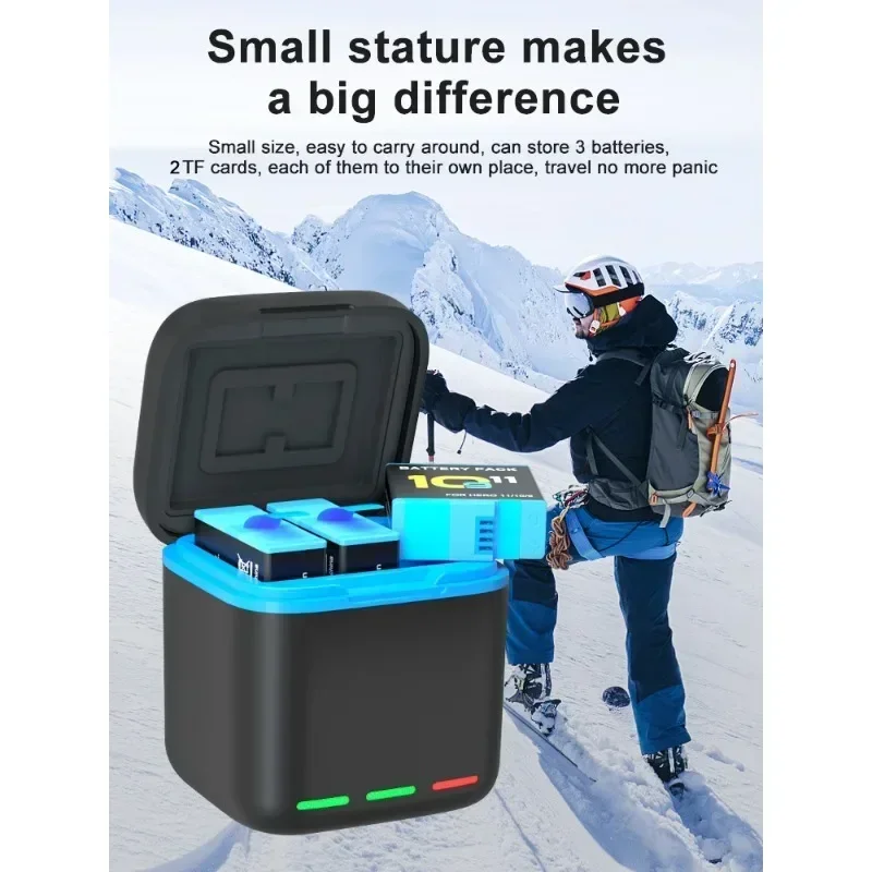 2000mAh Battery Charger For GoPro Hero 12 /11/10 /9 with Storage Fast Charging Charger Action Camera Accessories