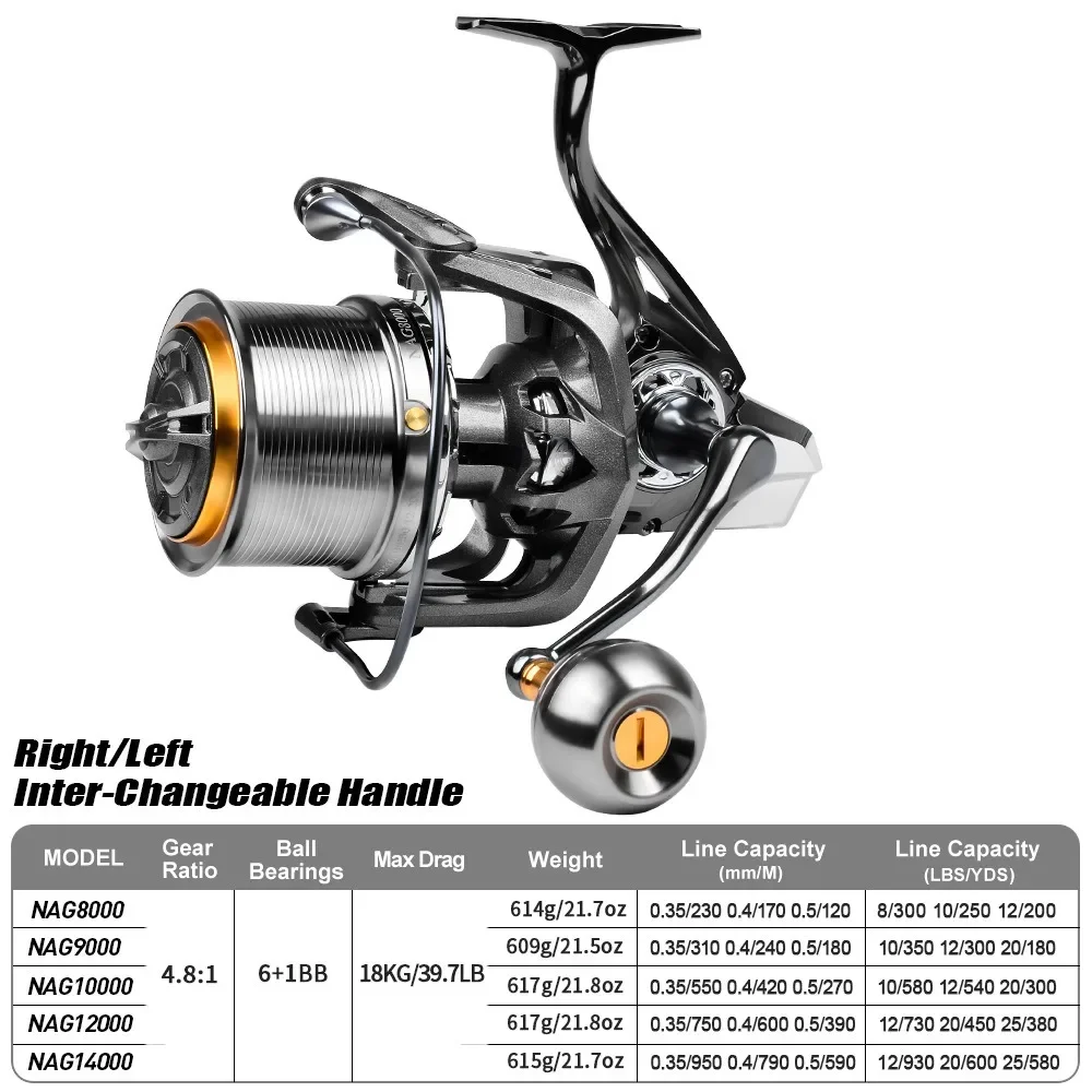 Carrete Spinning 8000S – 18KG arrastre 4,8:1 pesca mar - imagen 2
