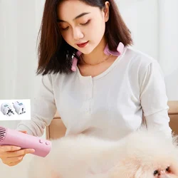 Pet Hair Dryer 38m/s Wind Speed High Power Silent Neckband Adjustable Dog Cat Long Quick Hair Dryer EU Plug Pet Blow Dryer